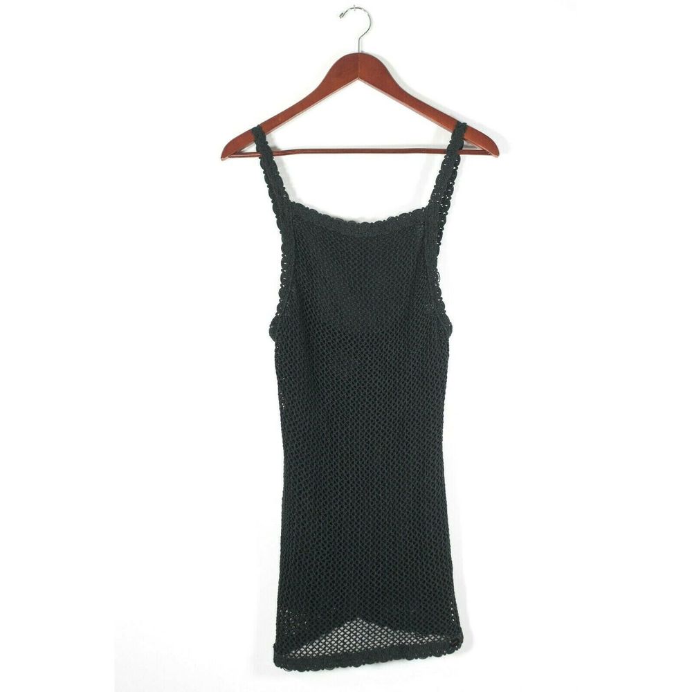 Chanel 36 XS Black Slip Dress Crochet Knit 03P